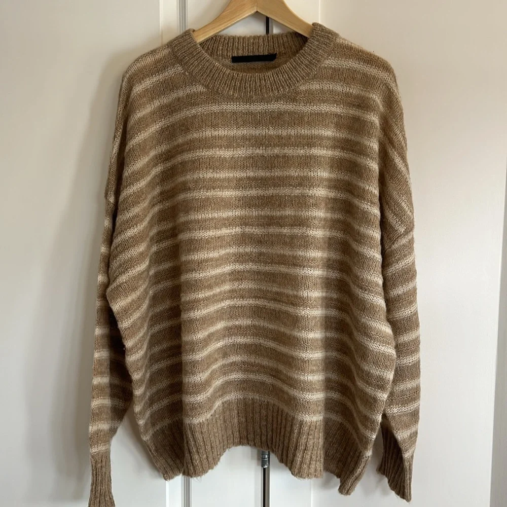 NEW Jenni Kayne Cocoon Crew Neck Sweater in Sand  Stripe Beige | size XL - Picture 7 of 10